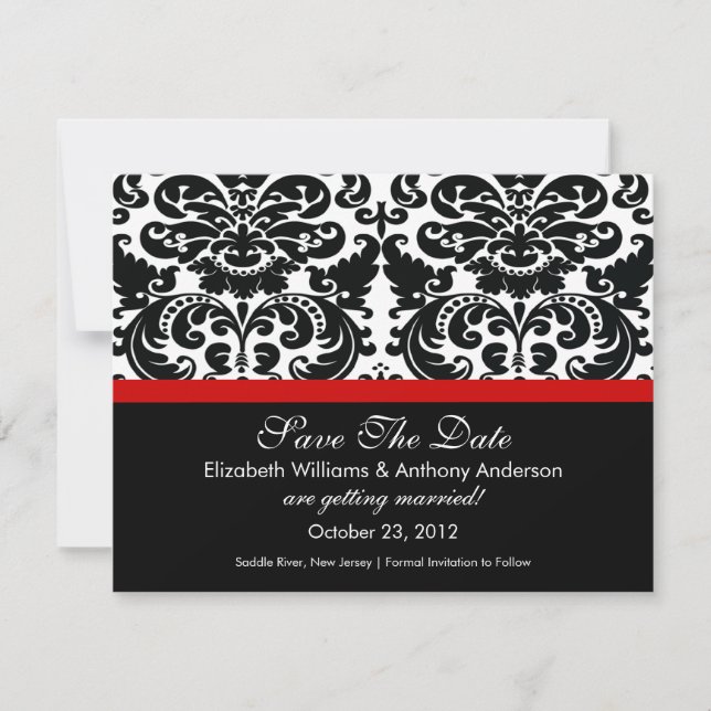 Damask Save The Date Announcement Red (Front)