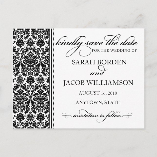 Damask Save the Date Card- Customize it! Announcement Postcard (Front)