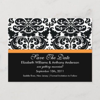 Damask Save The Date Orange POSTCARD! Announcement Postcard
