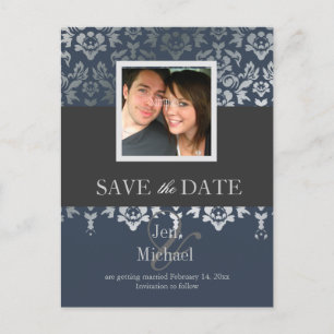 Damask, Save the Date Photo postcards, Announcement Postcard
