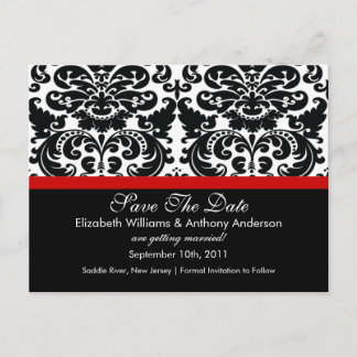 Damask Save The Date Red POSTCARD! Announcement Postcard