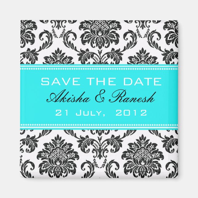 Damask Save the Date Wedding Announcement Magnet (Front)
