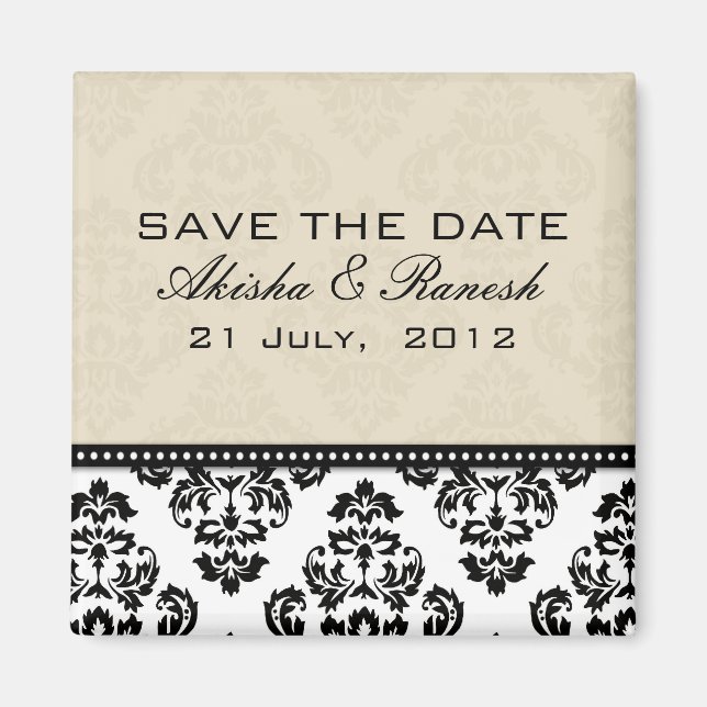 Damask Save the Date Wedding Announcement Magnet (Front)
