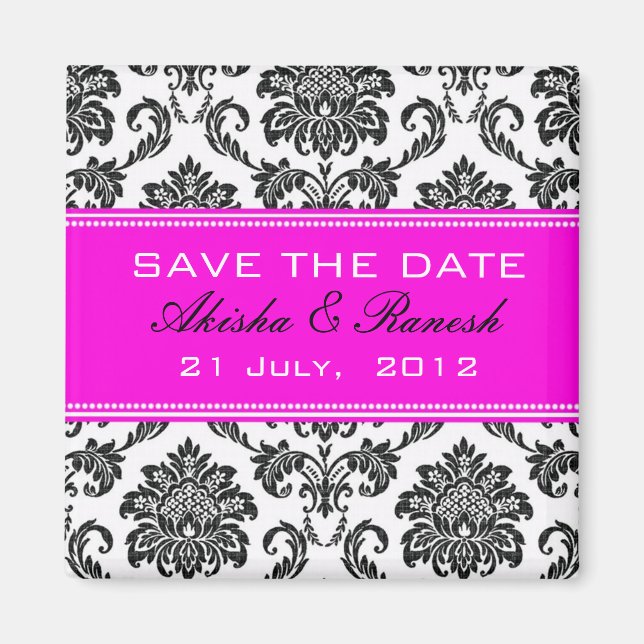 Damask Save the Date Wedding Announcement Magnet (Front)