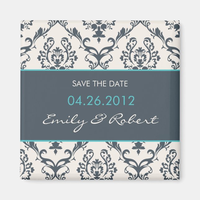 Damask save the date weding magnet (Front)