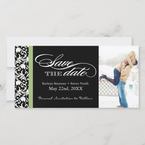 Damask  Save The Date with Green Accent Colour
