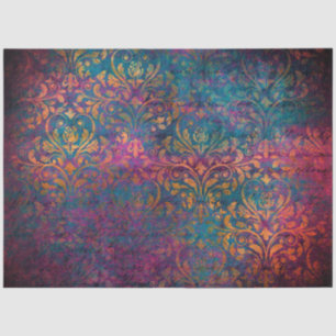 Damask & script elegant purple blue gold tissue paper