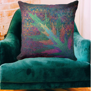 Damask & script fall leaf elegant purple blue gree throw pillow