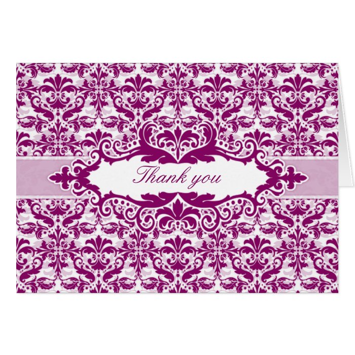 Damask & Scroll Frame Thank You card (Magenta)