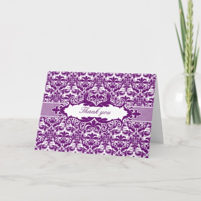 Damask & Scroll Frame Thank You card (Plum) (Front)