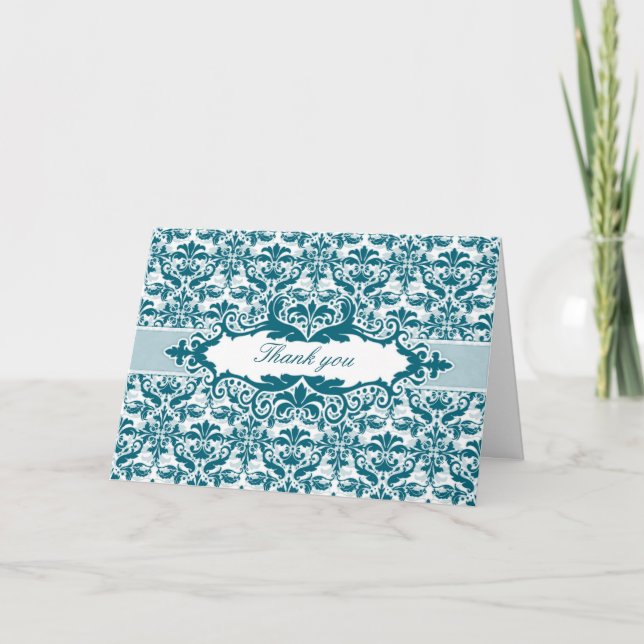 Damask & Scroll Frame Thank You card (Teal) (Front)