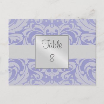 Damask Scroll Ribbon Blue Table Setting Card by theedgeweddings at Zazzle