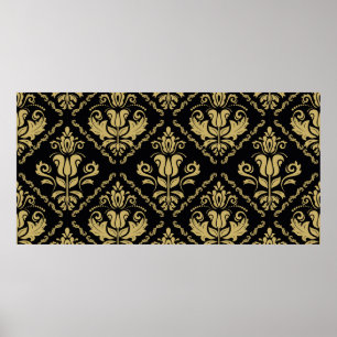 Damask seamless black and golden ornament. Traditi Poster