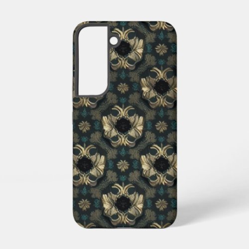  Damask Seamless Pattern Flowers teal gold black Samsung Galaxy S22 Case