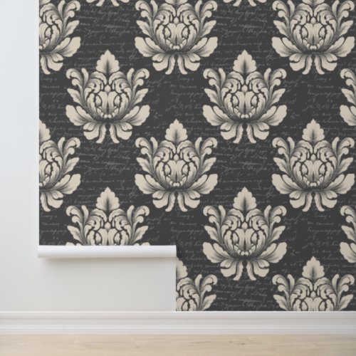 Damask seamless pattern with ancient text wallpaper 