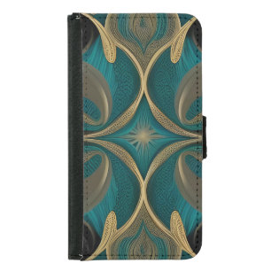 Damask Seamless Repetitive Pattern Flowers Teal Samsung Galaxy S5 Wallet Case
