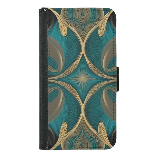  Damask Seamless Repetitive Pattern Flowers Teal Samsung Galaxy Wallet Case (Front)