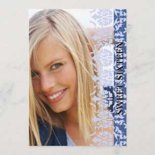 Damask See Through Photo Blue Invitation