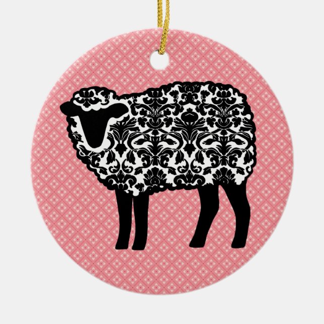 Damask Sheep Ceramic Ornament (Front)
