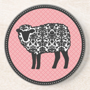 Damask Sheep Pink Coaster