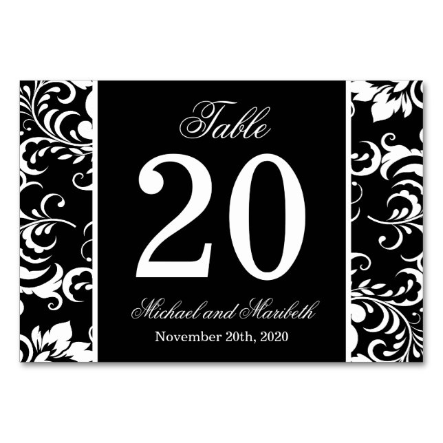 Damask Sides Table Numbers (Black / White) (Front)