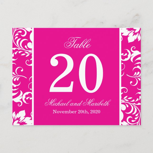 Damask Sides Table Numbers (Magenta Pink / White) (Front)