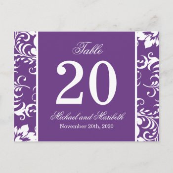 Damask Sides Table Numbers (purple / White) by WindyCityStationery at Zazzle