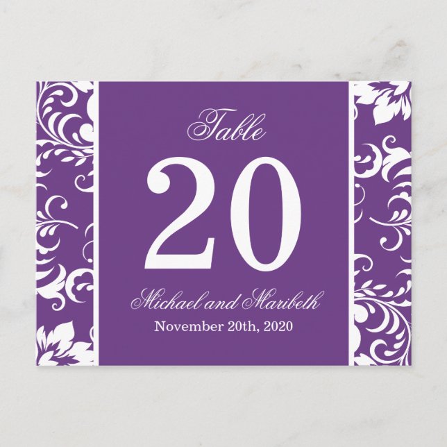 Damask Sides Table Numbers (Purple / White) (Front)