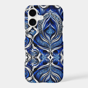 Damask Silver Blue Black Abstract iPhone 17 Case