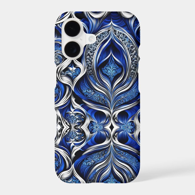 Damask Silver Blue Black Abstract Iphone Case (Back)
