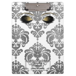 Damask Silver Gold Makeup Eyes Lashes Personalized Clipboard