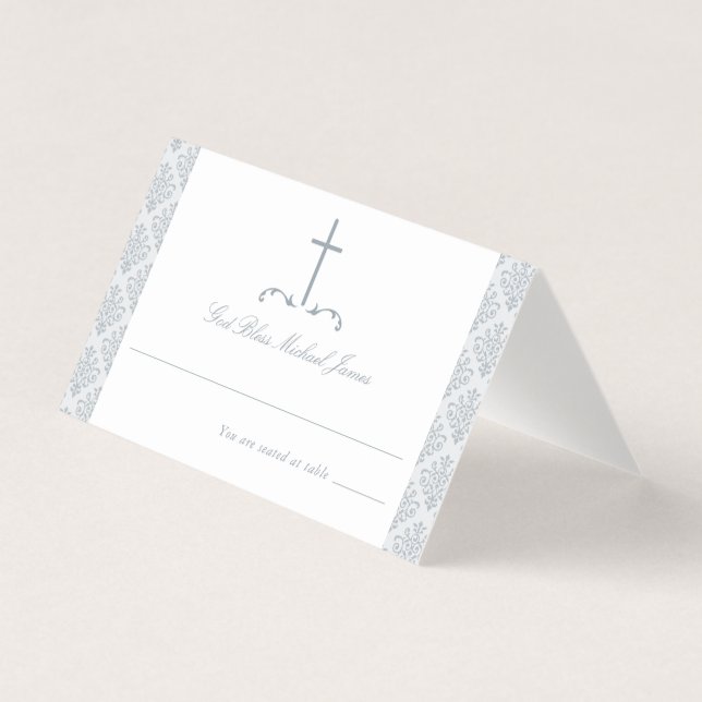Damask Silver Gray First Communion Religious Cross (Front)