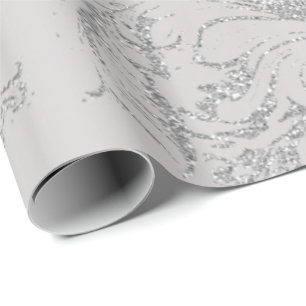 Damask Silver Gray Royal Metal Antonietta Cottage Wrapping Paper