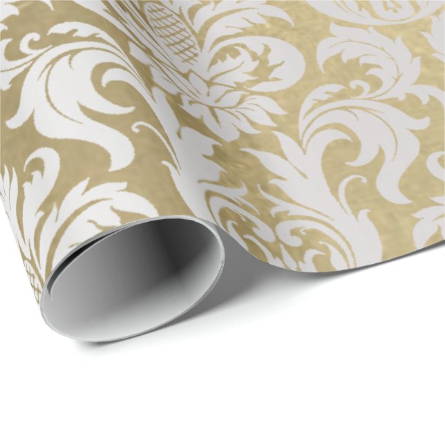 Damask Silver Gray Royal Metallic Elegant Gold Lux Wrapping Paper (Roll Corner)