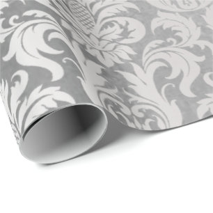 Damask Silver Gray Royal Metallic Elegant Wedding Wrapping Paper