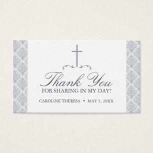 Damask Silver Gray with Cross FAVOR CARD