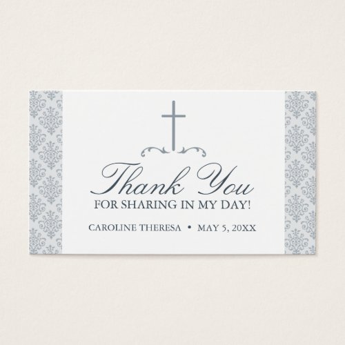Damask Silver Gray with Cross FAVOR CARD