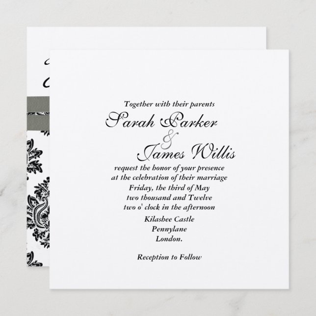 Damask Silver & Grey metallic Wedding Invite  TBA (Front/Back)