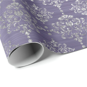 Damask Silver Purple Plum Royal Ornament Formal Wrapping Paper