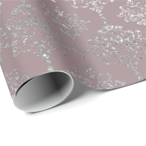 Damask Silver  Royal Metallic Mauve Gray Pink Wrapping Paper