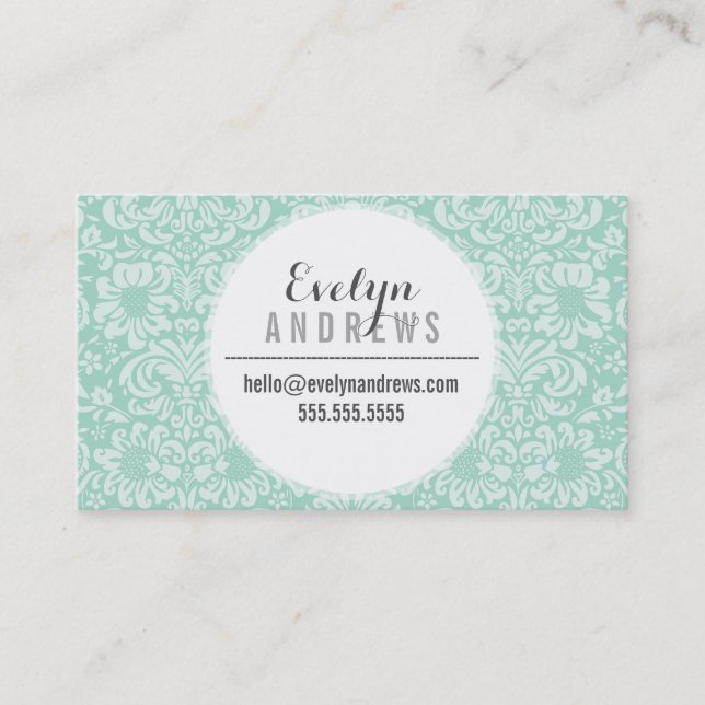 DAMASK SIMPLE SPOT pattern cool mint green Business Card (Front)