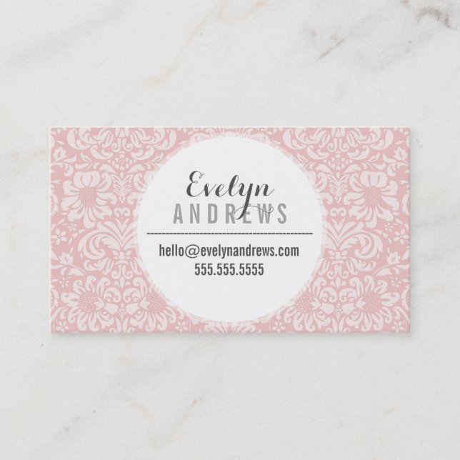 DAMASK SIMPLE SPOT pattern cool pale pink gray Business Card (Front)