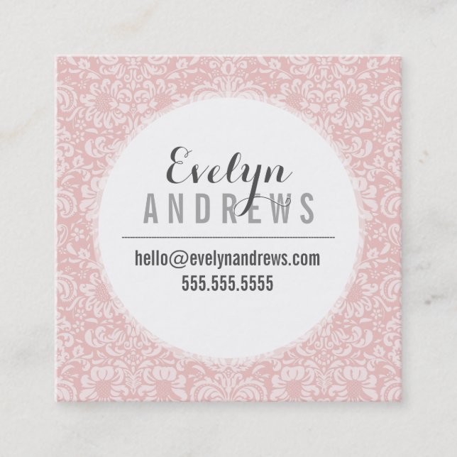 DAMASK SIMPLE SPOT pattern cool pale pink gray Square Business Card (Front)
