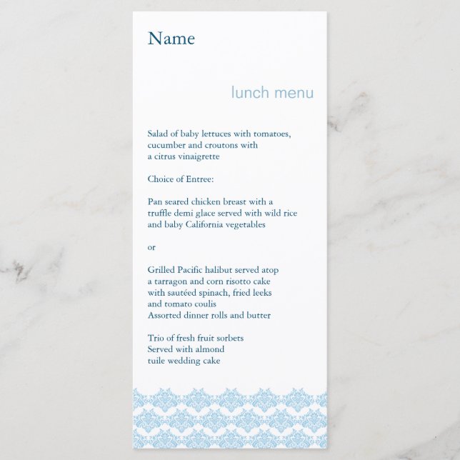 Damask Simplicity Light Blue Event Menu 2 (Front)