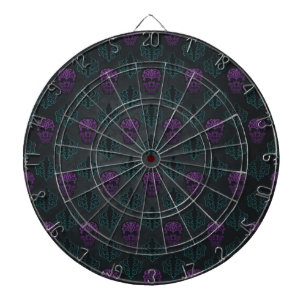 DAMASK SKULL TEAL PURPLE DARTBOARD WITH DARTS