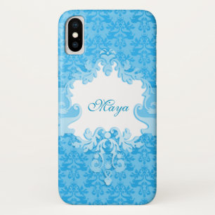 Damask sky blue name iphone case