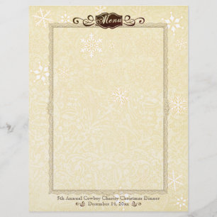 Damask snowflake Christmas holiday menu letterhead