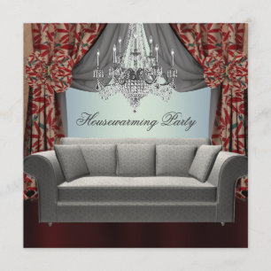 Damask Sofa Chandelier Housewarming Party Invitation