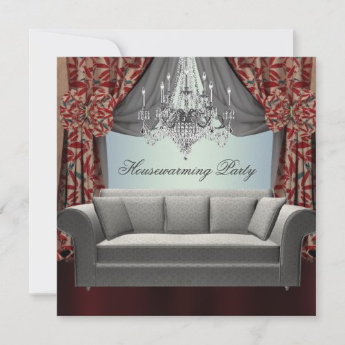 Damask Sofa Chandelier Housewarming Party Invitation