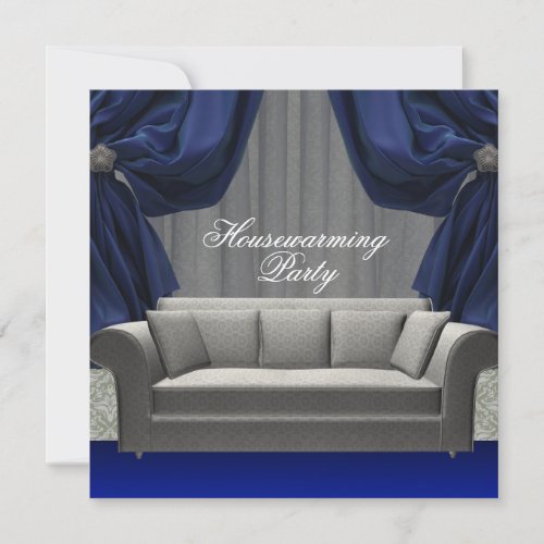 Damask Sofa Elegant Drapes Housewarming Party Invitations